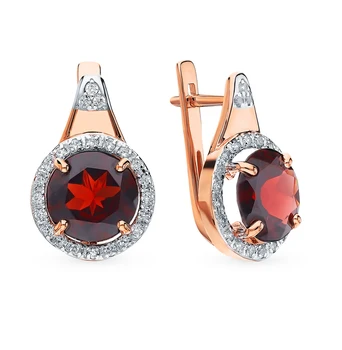 

Gold earrings with cubic zirconia and Garnet sunlight sample 585