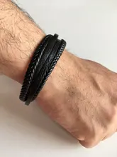 Pulsera de piel multicapas negra para hombre, pulsera trenzada Manual antideslizante, decoración para niños, C11
