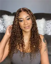 ALICE-pelucas de cabello humano rizado con malla frontal, cabello con cierre superior de cuero cabelludo de 150% de densidad, no Remy