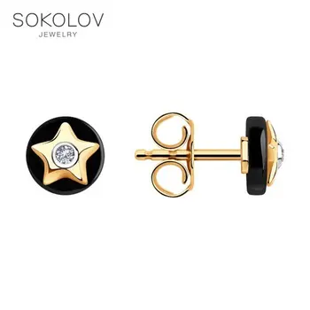 

Sokolov drop earrings with stones in gold with diamonds and ceramic inserts, fashion jewelry, 585, women's male, long earrings