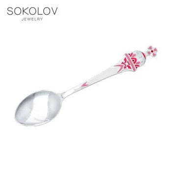

Tea Spoon "Baptist" with enamel Sokolov, fashion jewelry, silver, 925, women's/men's, male/female