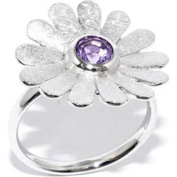 

Silver Wings flower ring with silver Amethyst