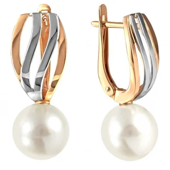 

Примаэксклюзив earrings with 2 pearls in red gold