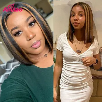 Highlight Honey Blonde Short Bob 13x6 Lace Frontal Human Hair Wigs Colored Lace Front Wig Nature Baby Hair For Full Black Women 5