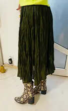 Faldas Largas Pleated-Skirt Pearl Silk Elegantes Korean-Style Slippery Elastic-Waist