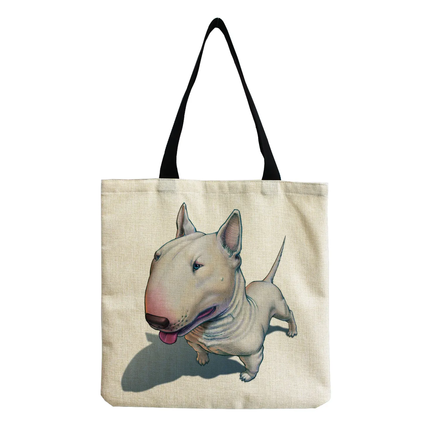 Color Painting Funny Bull Terrier Dog Print Shopping Bags Women Fashion Tote Ladies Casual Handbag School Traveling Shoulder Bag 