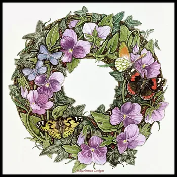 

Embroidery Counted Cross Stitch Kits Needlework - Crafts 14 ct DMC Color DIY Arts Handmade Home Decor - Violas and Butterflies