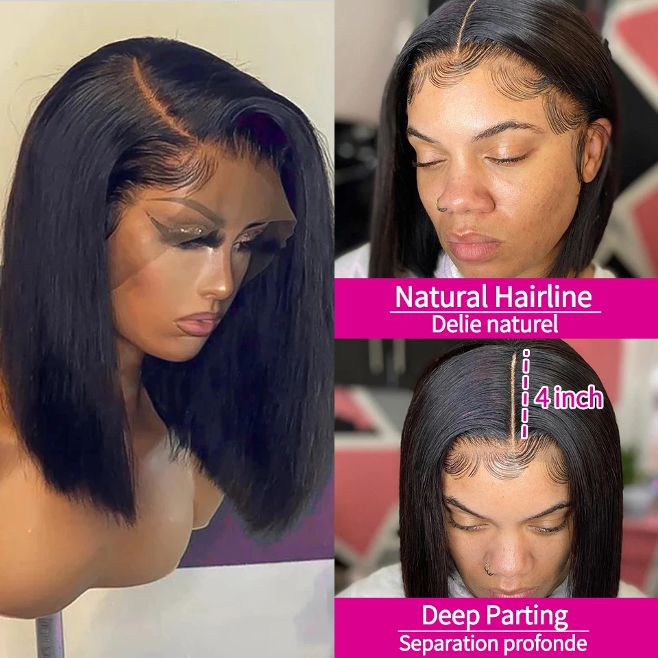 Bone Straight Short Bob 13x4 Lace Front Human Hair Wig Brazilian Remy Pre Plucked 180 Density 4x4 Closure Wigs For Women