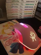 Ratón óptico retroiluminado de color rosa para ordenador, Mouse silencioso con cable, moda Sailor Moon, 2400DPI