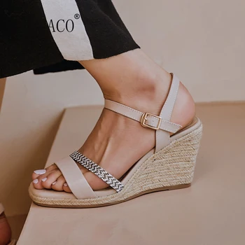 

Wedge Sandals 2020 Genuine Leather Women Summer Shoes Sandals Women 8cm