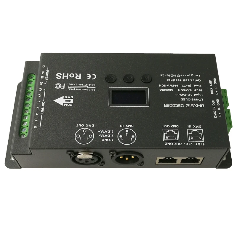 Новый светодиодный контроллер dmx декодера DC12 24V вход 6A * 5CH Макс 30A выход RGB/RGBW XLR 3/RJ45