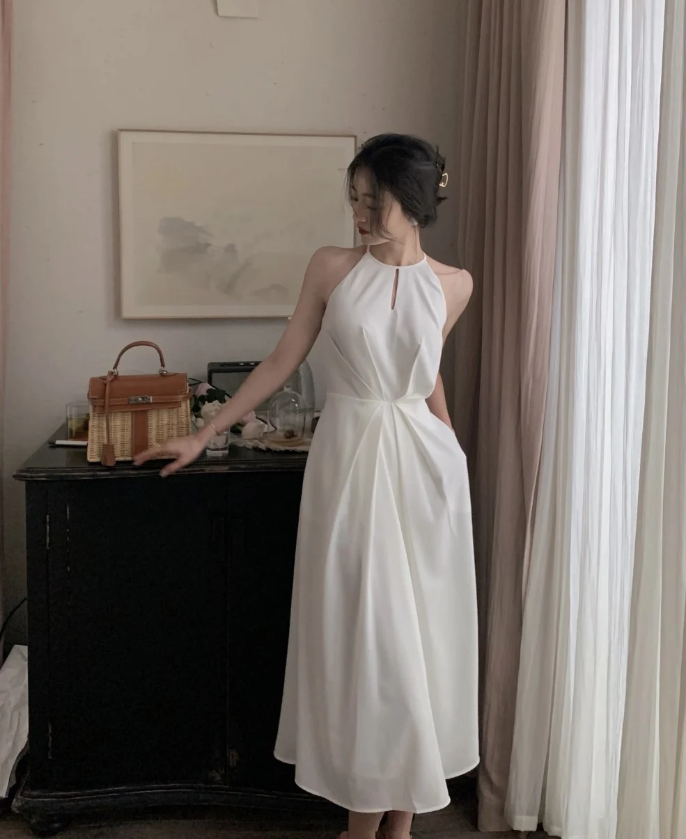 Summer Elegant French Style Sleeveless Sexy White Dress 2022 Female Casual Spaghetti Strap Party Vestidos wedding guest dresses