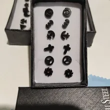 LUXUKISSKIDS 6 par/bolsa pendientes de botón pendientes de acero inoxidable, pendientes para las mujeres conjunto de joyería de moda de oro negro pendiente para hombres brincos