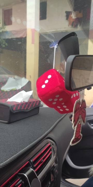 2PCS Car-Styling Fuzzy Dice Dots Rear View Mirror Hangers Car