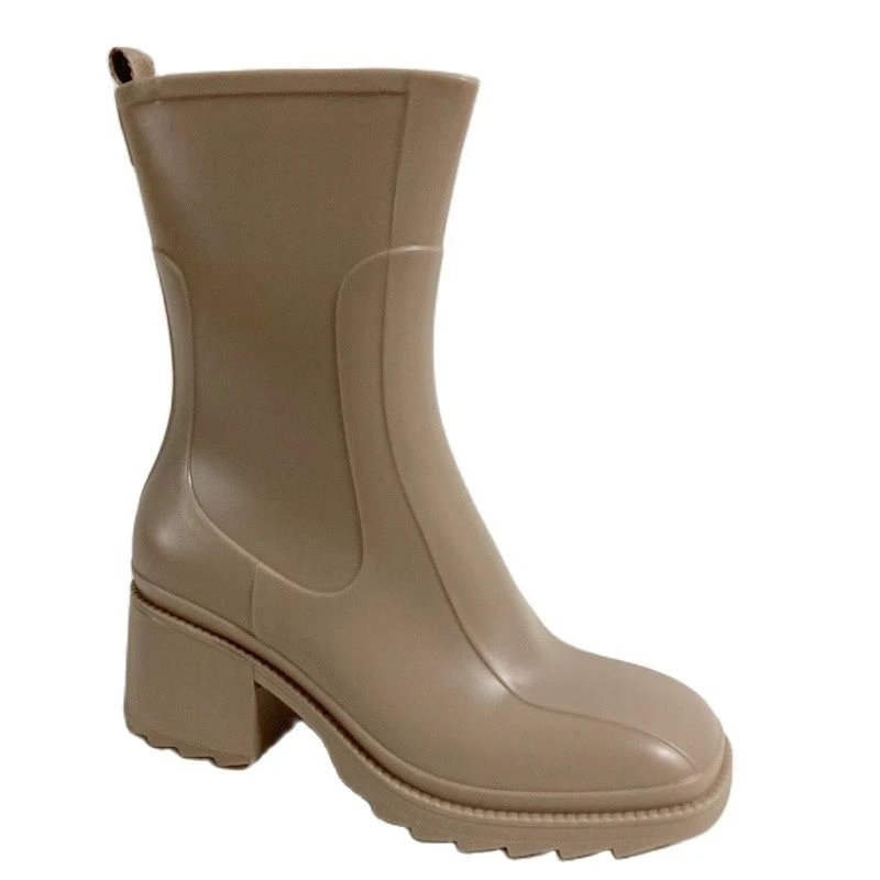 Alieva Botas de agua PVC para mujer, botines de tacón alto grueso, de goma de diseñador estilo Chelsea, zapatos de de plataforma para mujer Otoño Invierno 2021|Botas a -