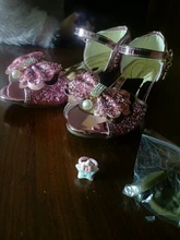 Zapatos de princesa para niñas, zapatillas con flores y brillantina para niñas pequeñas, incluye tacón alto y moño estilo mariposa, en azul, rosa y plata, talla 26-38