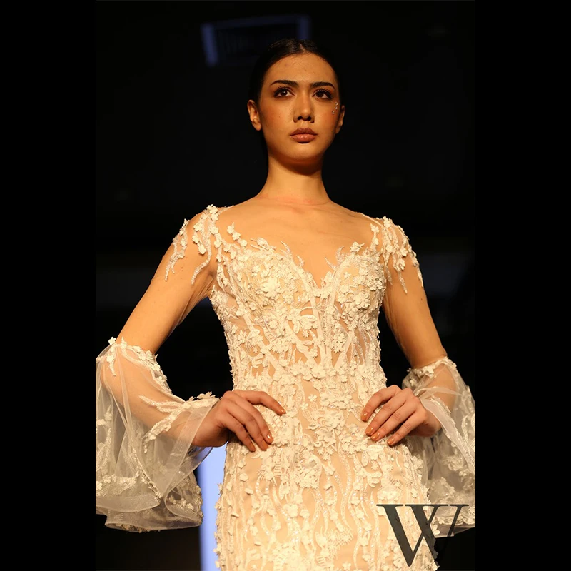 Dress for wedding A-cut 3D lace high quality fabric custom made wedding dress evening bridesmaid dress