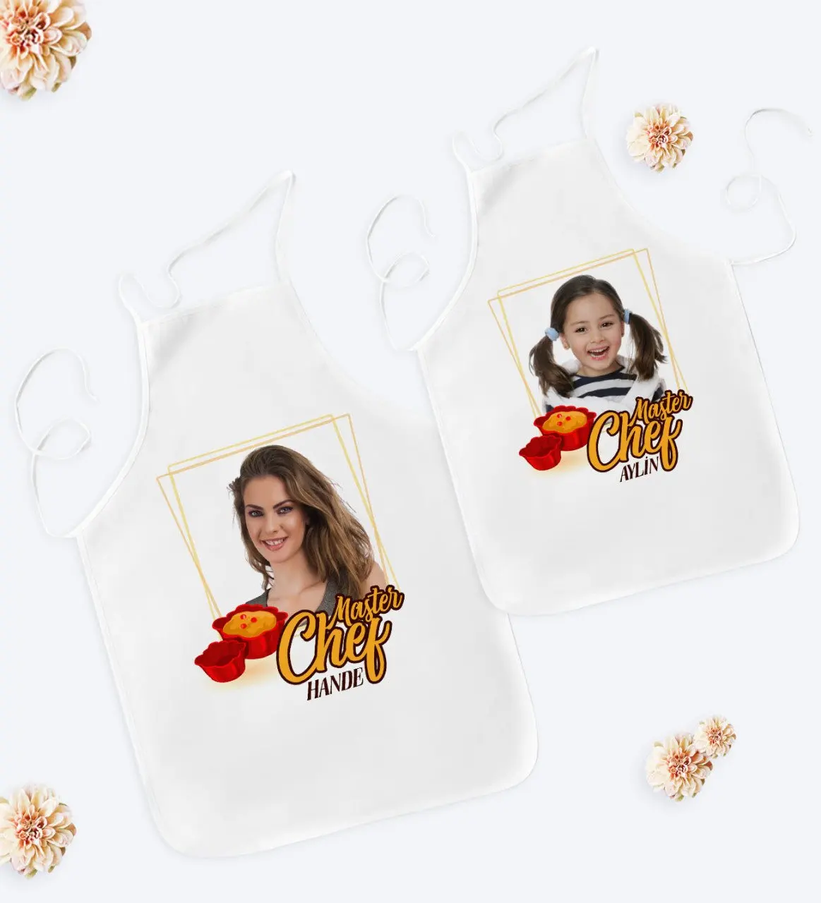 Набор кухонных фартуков для матери и девочки индивидуальный дизайн сувенир