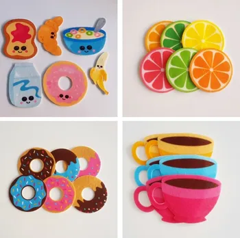 

Printed felt appliques food design cup donut banana orange milk felt art DIY craft gift 24 pieces/lot 7 cm