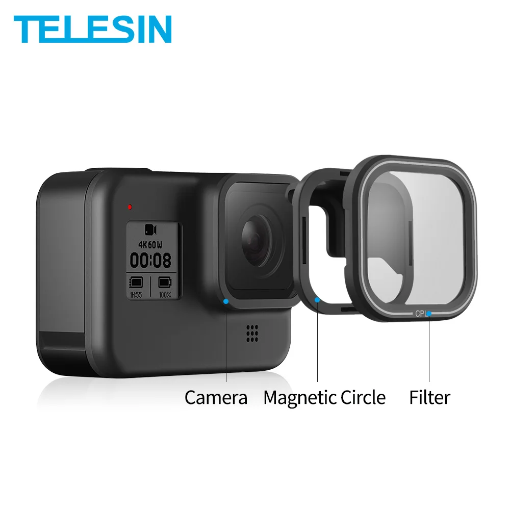 

TELESIN Magnetic Circle Set Lens Protector ND 8/16/32 CPL Filter Parts for Gopro Hero 8 Action Camera Lens Filter Accessories