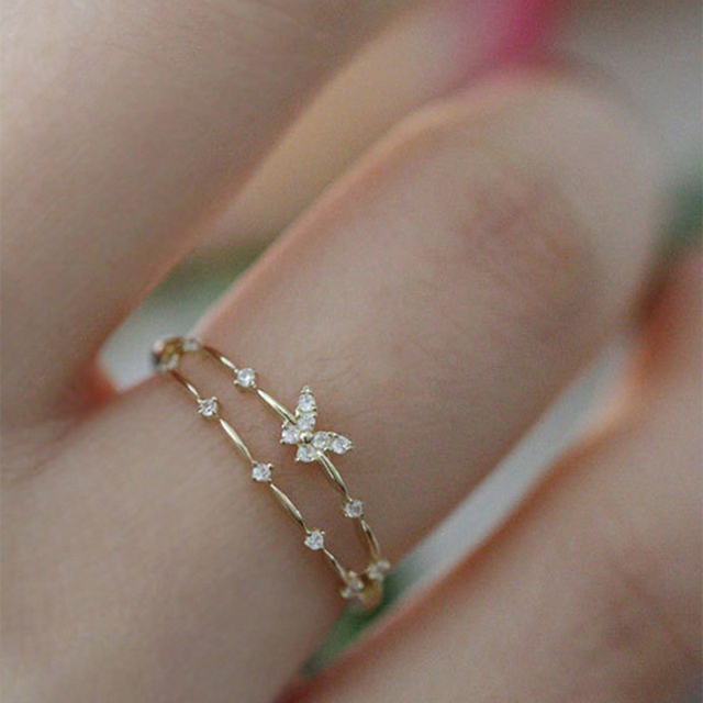 Butterfly Ring For Women Hollow Rhinestone Sparkling Open Adjustable Exquisite Ring Engagement Party Gift Fashion Jewelry