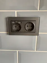 UBARO 146*86 alemán estándar de cristal de vidrio templado enchufe de Panel con USB de 5V 2100mA pared Steckdose enchufe AC110- 250V 16A