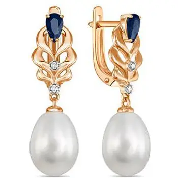 

Lucas gold earrings with pearls, sapphires and diamonds in red gold
