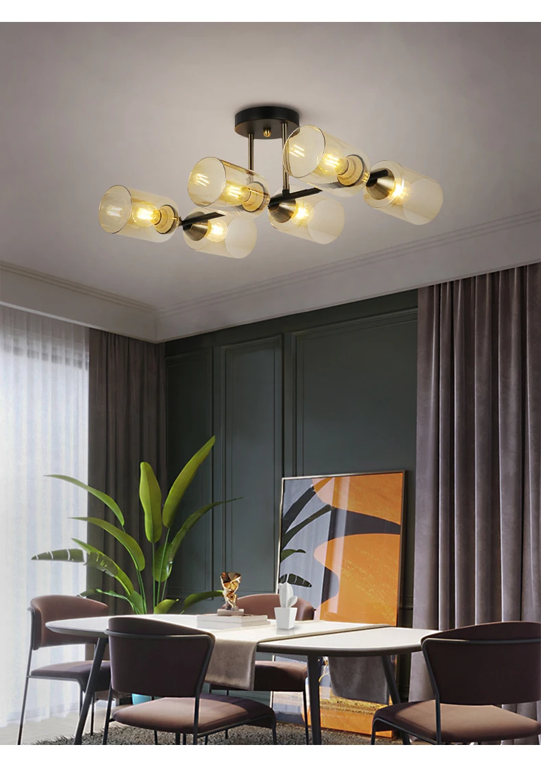 Nordic Chandelier For Living Room Dining Room Kitchen Luxury Glass Luster Bedroom Ceiling Lamp Retro Design E27 Decorate Lights modern chandelier lights