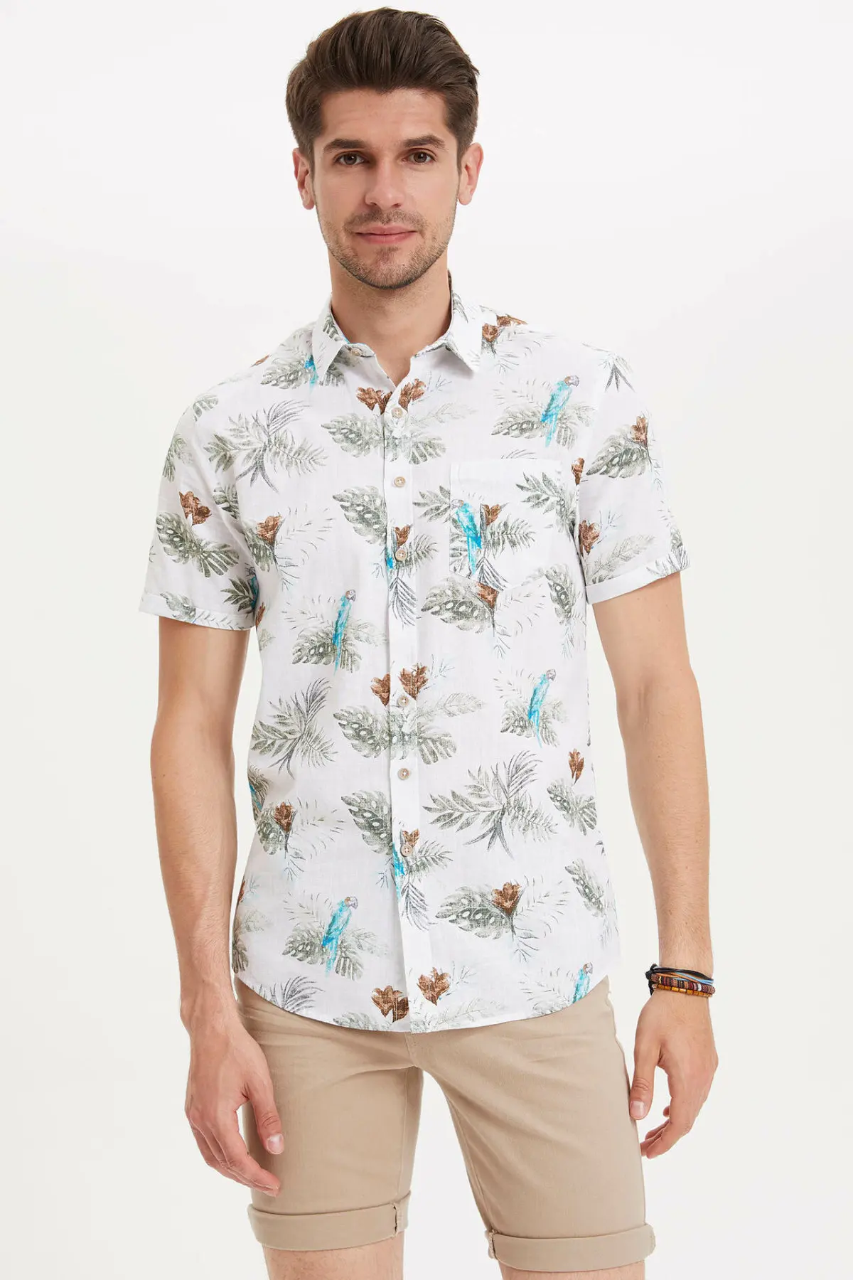 

DeFacto Men Simple Leisure Print Shirts Short Sleeve Shirts Fashion Men Casual Lapel Collar Casual Shirt Tops New - L8504AZ19SM-L8504AZ19SM