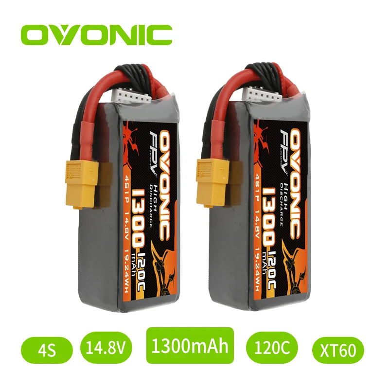 

Ovonic 2PCS 120C 4S RC Lipo Battery 14.8V 1300 Mah 4S LiPo Battery Pack with XT60 Plug For FPV Airplane Car Racing Drone