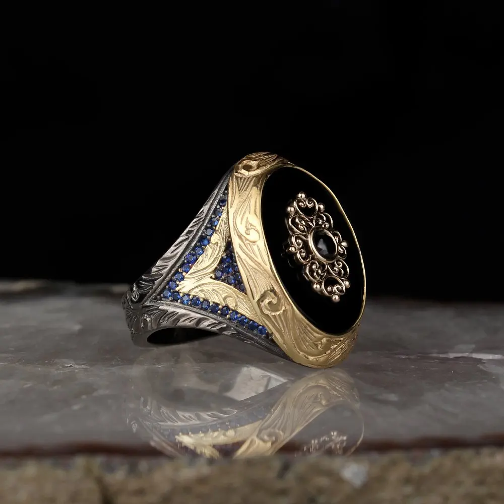 

Оникс Камень ручка İşçilikli складывая финиш 925 пробы серебро Для мужчин, кольцо, кольцо из нержавеющей стали