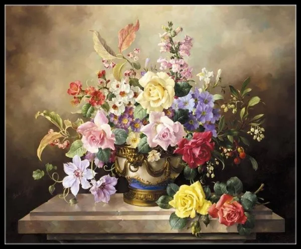Spring Bouquet Collection- Counted Cross Stitch Kits- DIY Handmade Needlework for Embroidery 14 ct Cross Stitch Sets DMC Color - Color: 280w x 230h