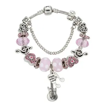 

Angemiel Pink Musical Note Guitar Music Love Charmlı Bracelet