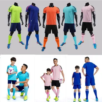 

Customize football Jersey Shorts Set Design DIY Your Team Logo Name Number Soccer Suite Training Uniform Blue Orange Green Pink
