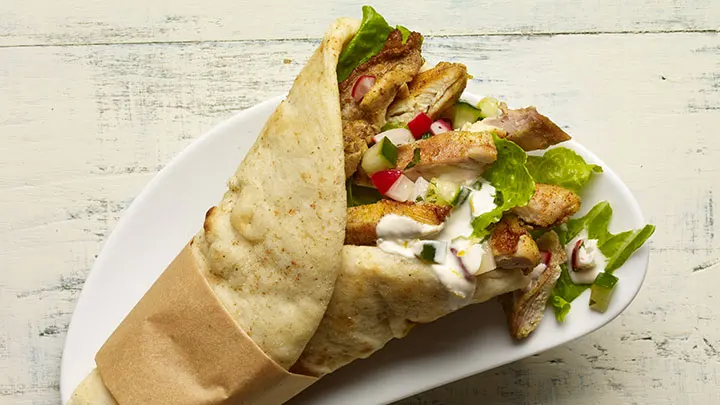 chickenshawarmawrapwithcucumberradishrelish