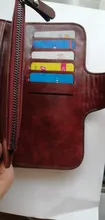 Billetera de cuero para mujer, monedero VINTAGE triple para teléfono móvil, monedero femenino