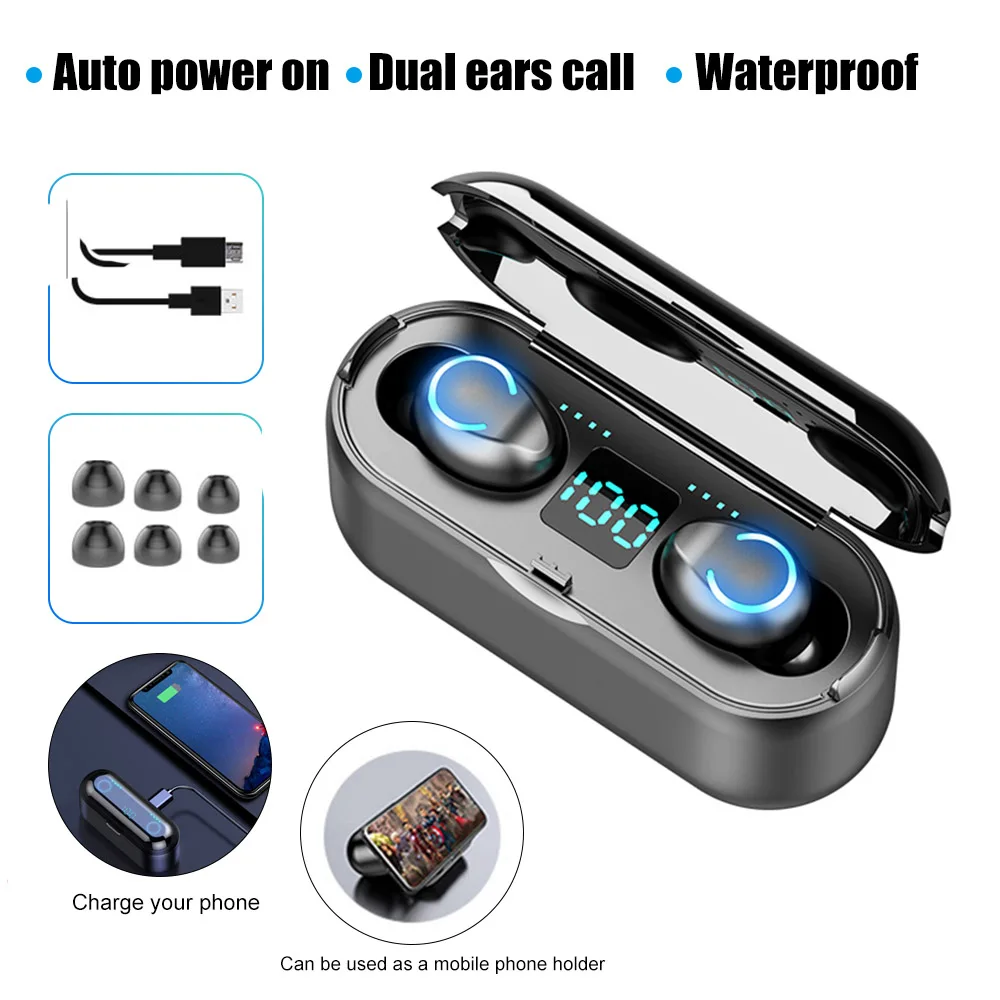 HKFZ Bluetooth Earphone TWS Headphones 2500mah Power Bank Wireless Earbuds Gaming Headset with Mic for xiaomi iphone phone