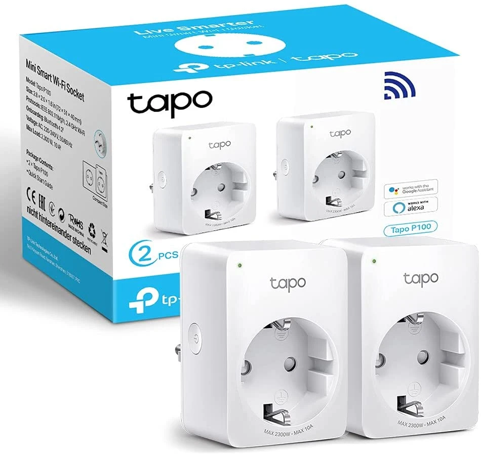 TP Link TAPO P100 (2 Pack) Mini Enchufe Inteligente WiFi, óptimo para programar el encendido yapagado y salvar energía, Control Remoto, necesita HUB, compatible con Alexa y Google Home|Enchufes eléctricos|