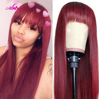

Ali Coco Straight Human Hair Wigs With Bangs 99J Red Wig With Bangs Colored Human Hair Wigs Full Machine Brazilian Hair Wigs