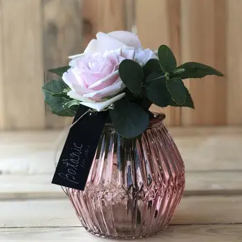 

Artificial Flowers for decoration home with artificial roses and decorative vase crystal stick pink