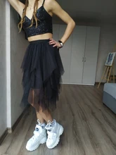 Tulle Skirts Mesh Pleated Irregular High-Waist Korean Womens Fashion Elastic for Sexy