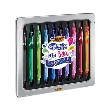 

BIC My Box of Colours Gel-ocity Quick Dry Gel ballpoint pens medium tip (0,7mm) -Various colors, Metal cash box with 10 und