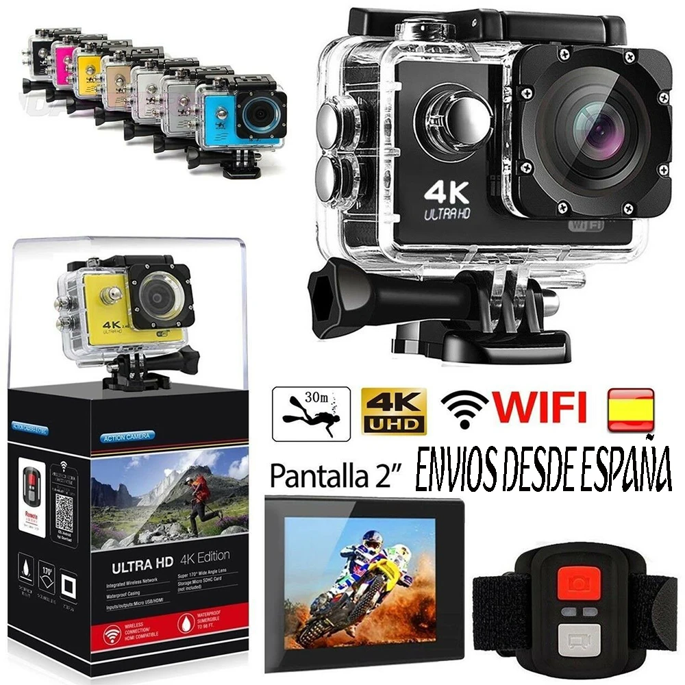 Camara WIFI ULTRA HD 4K deportiva mando opcional tipo GoPro acuática + accesorios|Videocámara de acción y deportes| - AliExpress