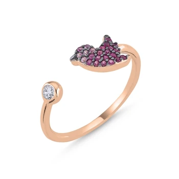 

Silver 925 Sterling Pink Grayscale Nano Cubic Zirconia Tiny Bird Adjustable Ring