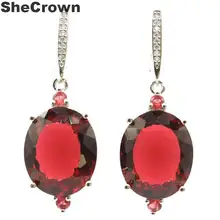 42x15 мм элегантная овальная форма 18x15 мм Розовая Малина родолит гранат CZ подарок для Сестры Серебряные Серьги