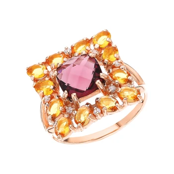 

Silver ring with cubic zirconia and quartz synthetic sunlight sample 925