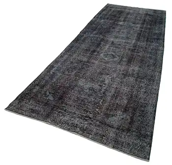 

147x393 Cm Black Handmade English Over Dyed Runner Rug-5x13 Ft