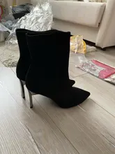 Aphixta-Botas de tacón de hoja de Metal para mujer, Botines de tacón de aguja, de tela elástica, puntiagudas