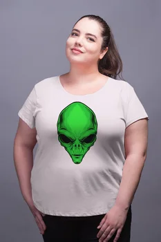 

Angemiel Wear Green Alien White Women Cotton Large Size T-Shirt