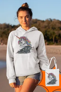 

Angemiel Wear Unicorn White Women 'S Hooded Sweatshirt Bags Kombin